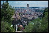 View of the Ponte Vecchio from the Teatro Romano. The citizens of Verona, afraid this bridge would be destroyed in the war, carefully took note of its construction, and using its own bricks after it was bombed, reconstructed it.