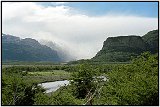 In Torres del Paine, Chile. That little shack was where we slept for the night (see next image). (1987)